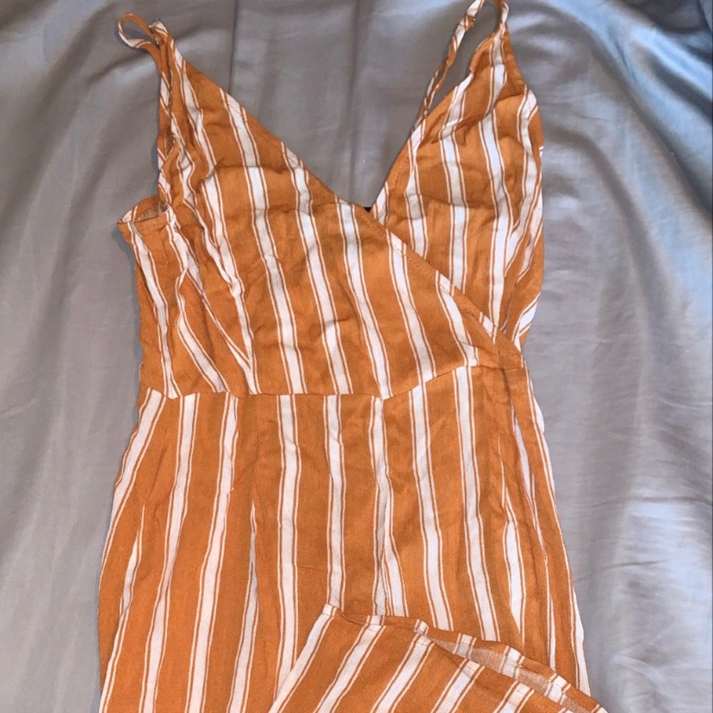 White & Yellow-ish Orange Striped Romper